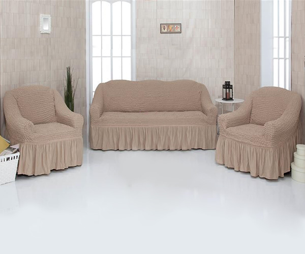 

Комплект чехлов для мягкой мебели: диван и два кресла Venera 01-211 Мокко с оборкой