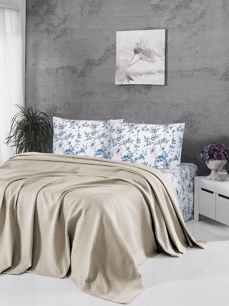 

Постельное белье+ плед Пике First Choice Soft Pike Takimi Ekru
