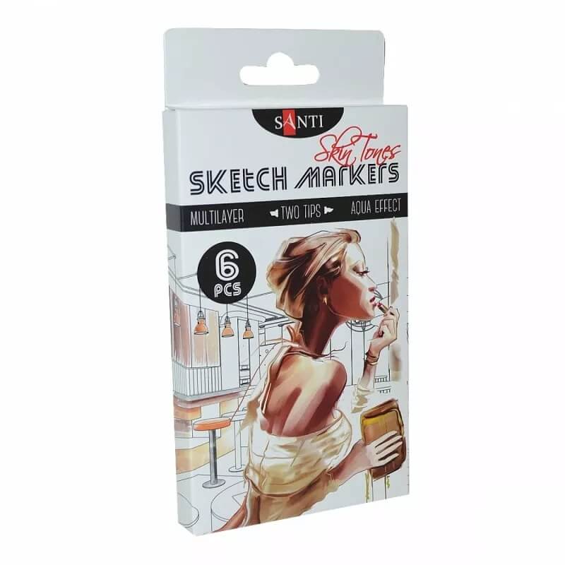 

Набор двусторонних скетч маркеров SANTI sketch Skin tones 6 шт. (SN-390568)