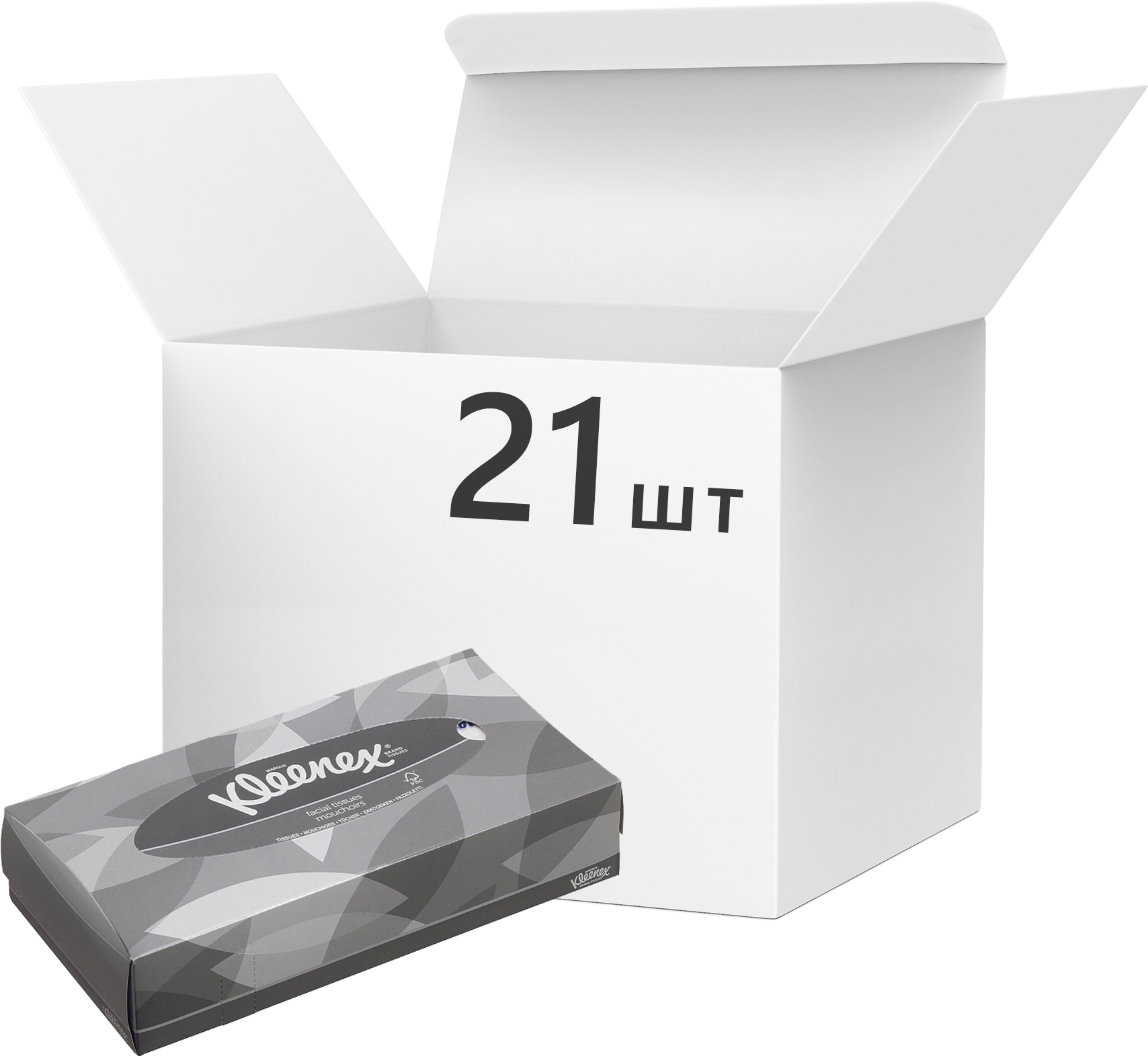 Упаковка салфеток Kleenex двухслойных косметических 21 пачка по 100 шт ...