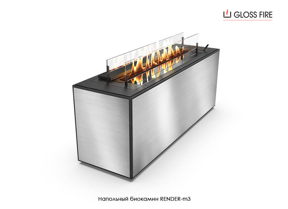 

Напольный биокамин Gloss Fire Render-m3 серый