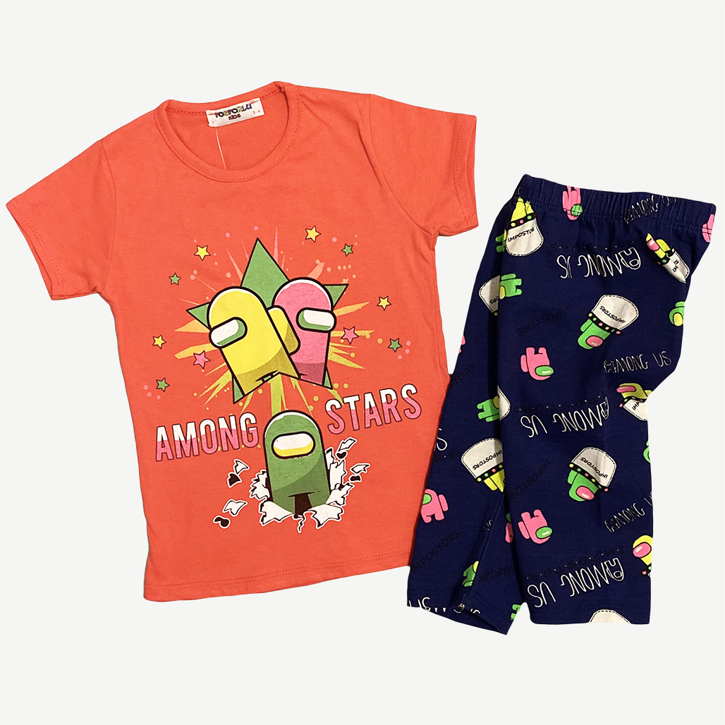 

Костюм Fasforlu з принтом AmongUs (футболка + капрі) для дівчинки 104см коралловый 0000198-1