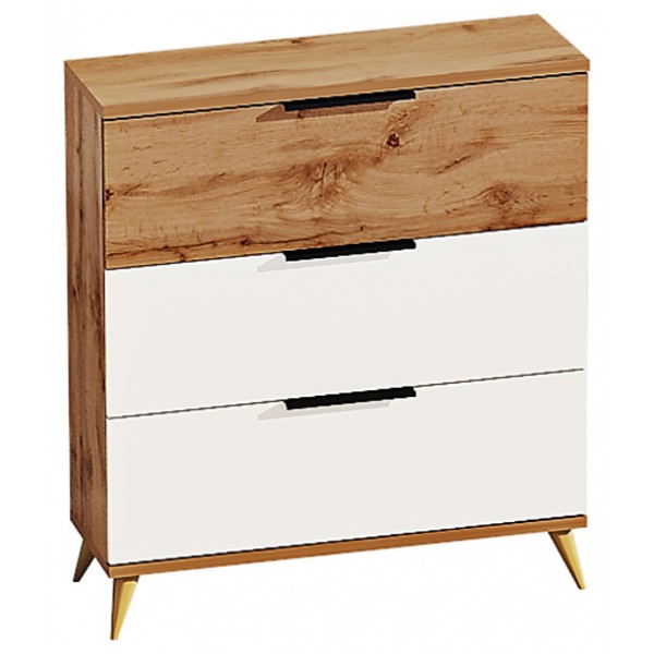 

Комод в гостиную, прихожую, спальню из ДСП Стела 3Ш.900 дуб золотой + белый глянец Комфорт Мебель