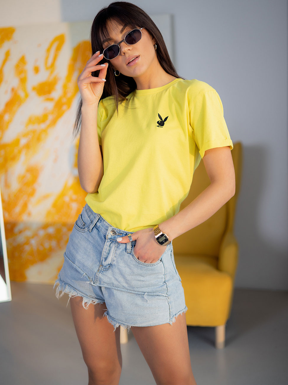 

Футболка с вышитым лого Playboy Желтый L Vikamoda 3202