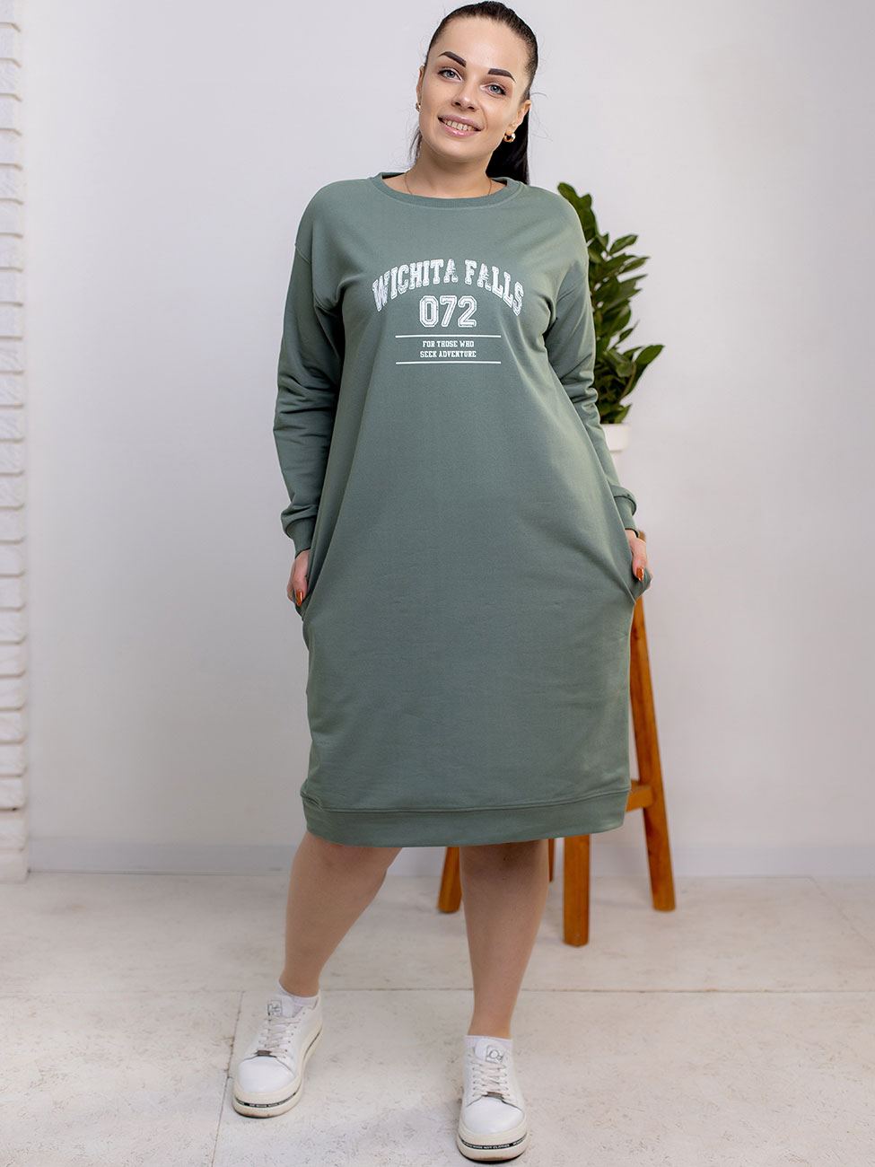 

Спортивное платье size+ с принтом Оливковый XL Vikamoda 3181