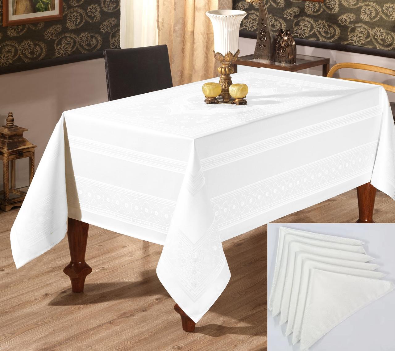 

Скатерть Set Sagol тефлон 160x300+8 psc St-052 White