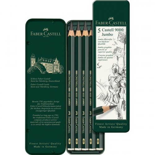 

Набор графитных карандашей 5шт. 9000 НВ-8В Jumbo Faber-Castell мет. пенал