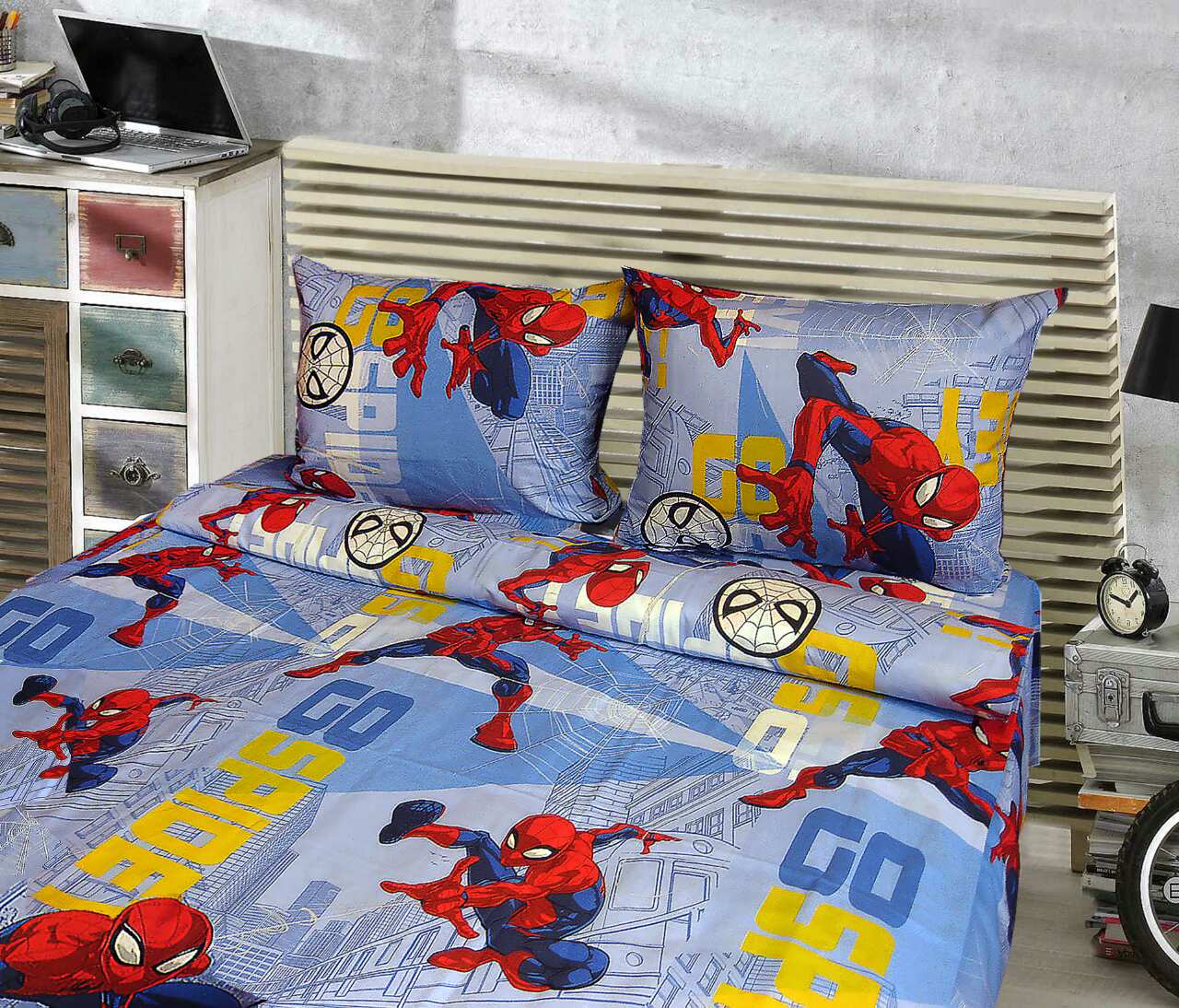 

Комплект детское постельное белье полуторка Тиротекс Spiderman(Человек паук) голубой