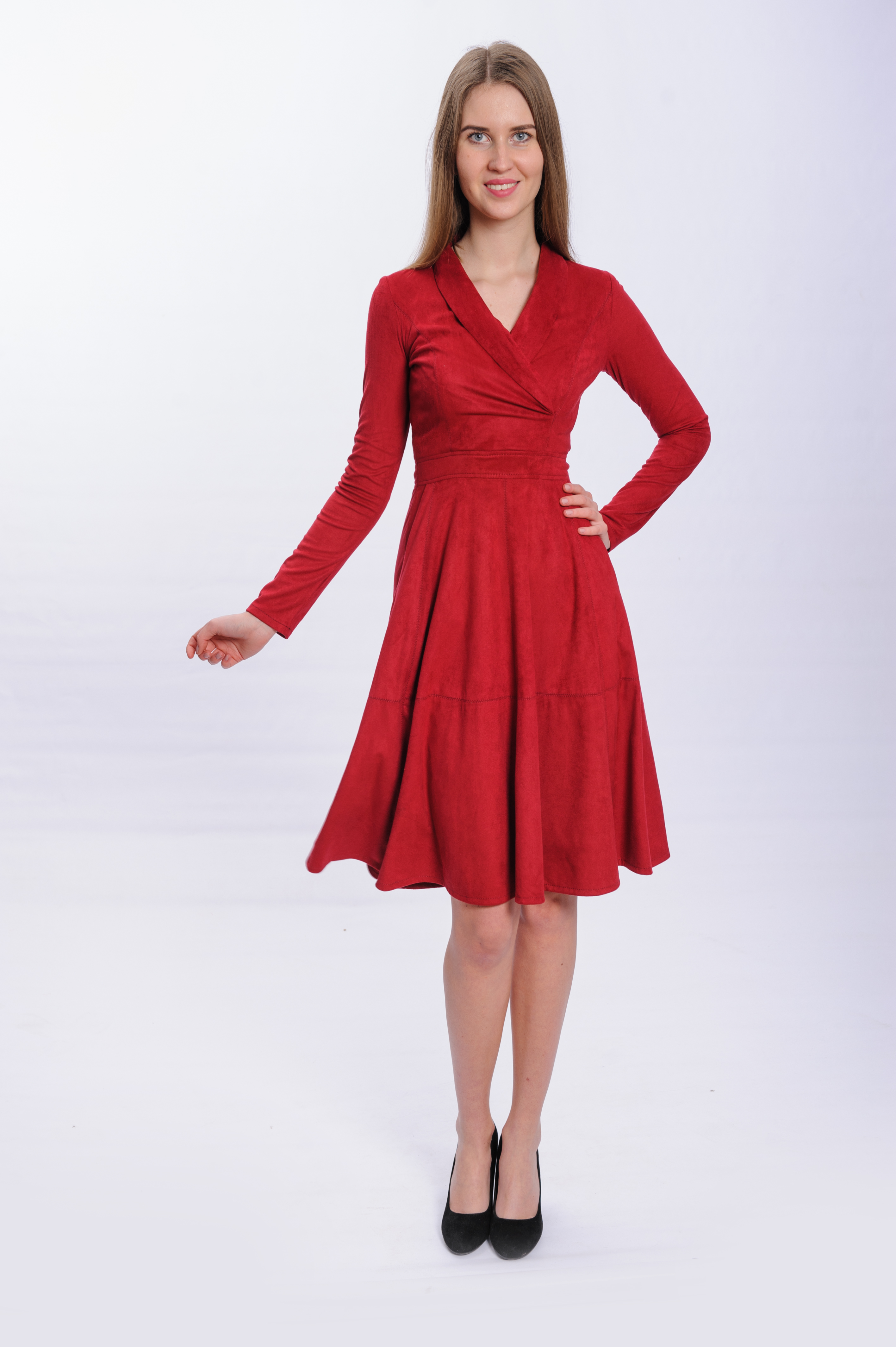 

Платье Wear me замшевое Клеш с шалевым воротником L Бордо 1w/19/49