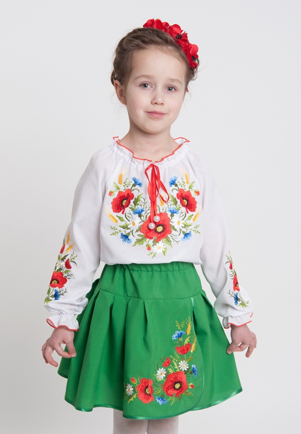 

Детская вышиванка Vyshyvanka "Маки, васильки, колоски" 158 Белая 4318