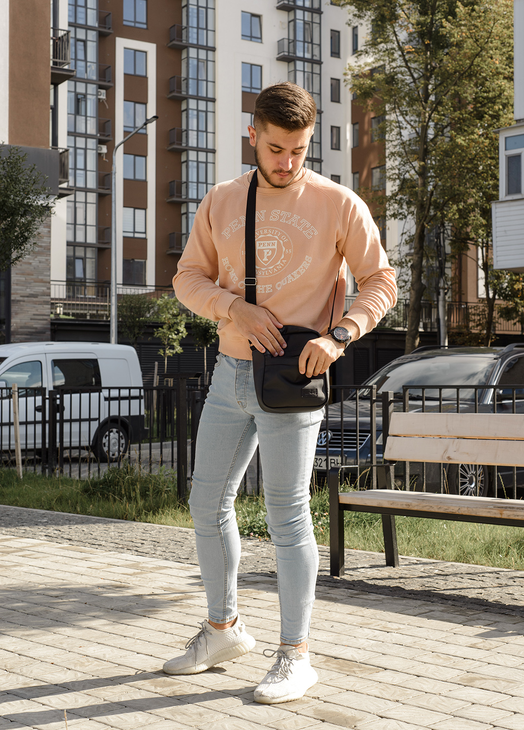 

Сумка месенджер чорна з екошкіри унісекс, Sambag