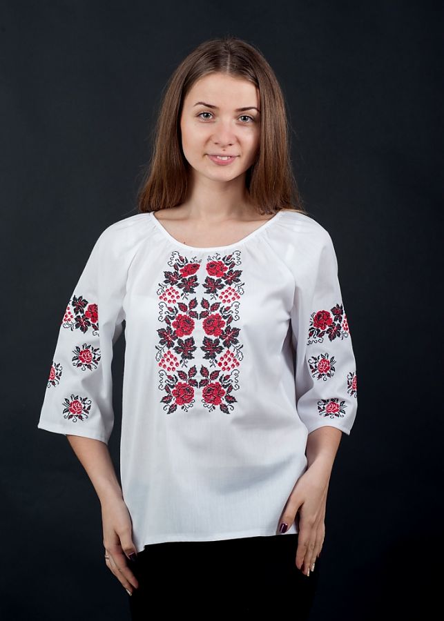 

Вышиванка Vyshyvanka "Розы и калина"  Белая 0078р.3/4, Вышиванка Vyshyvanka "Розы и калина" 48 Белая 0078р.3/4