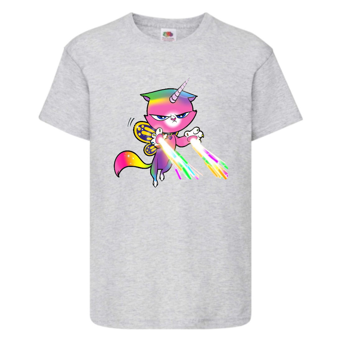 

Футболка детская Радужная Кошка 002 (Rainbow Cat) серая (RNC gry 002) 164 см