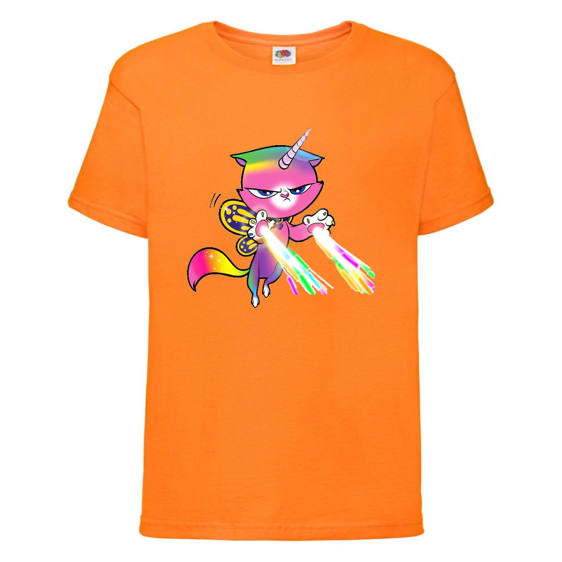 

Футболка детская Радужная Кошка 002 (Rainbow Cat) оранжевая (RNC orn 002) 116 см