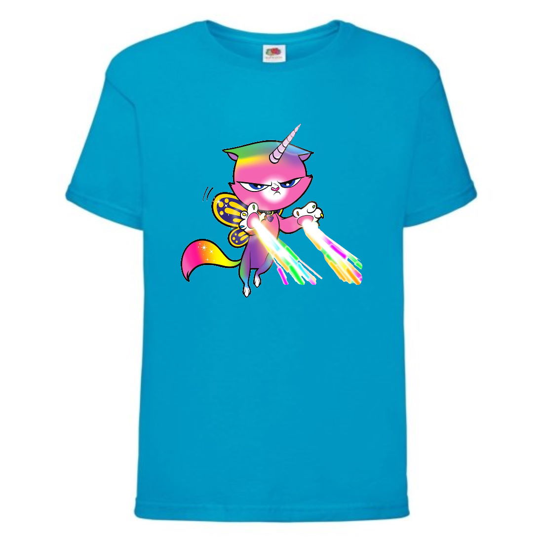

Футболка детская Радужная Кошка 002 (Rainbow Cat) синяя (RNC blu 002) 152 см