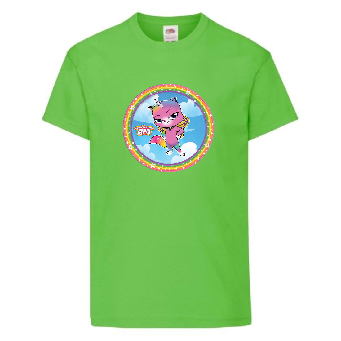 

Футболка детская Радужная Кошка 003 (Rainbow Cat) светлозеленая (RNC lgrn 003) 128 см