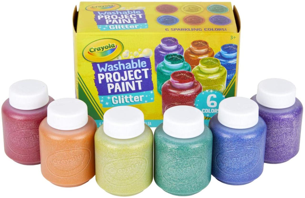 

Краски детские набор 6 цветов с блестками в баночках, смываемые Crayola