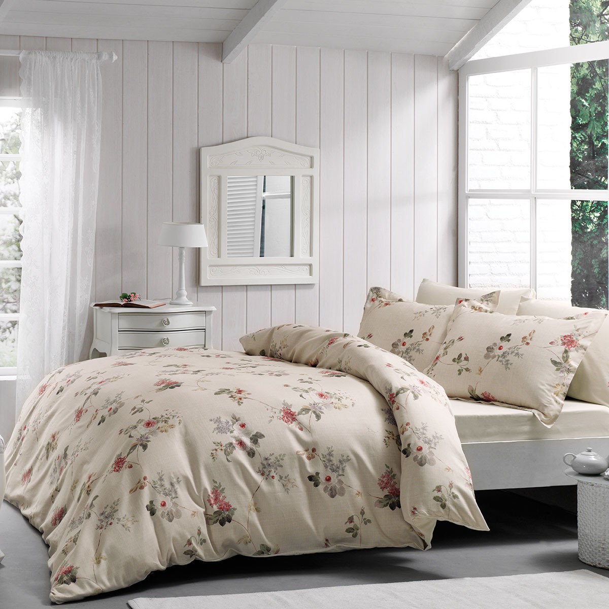 

Постельное белье Tivolyo Home Делюкс сатин евро Peony Цвет - беж