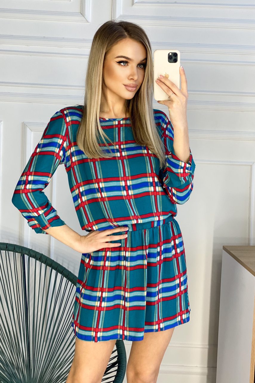 

Платье мини с принтом в клетку Фасон 31125_42 42