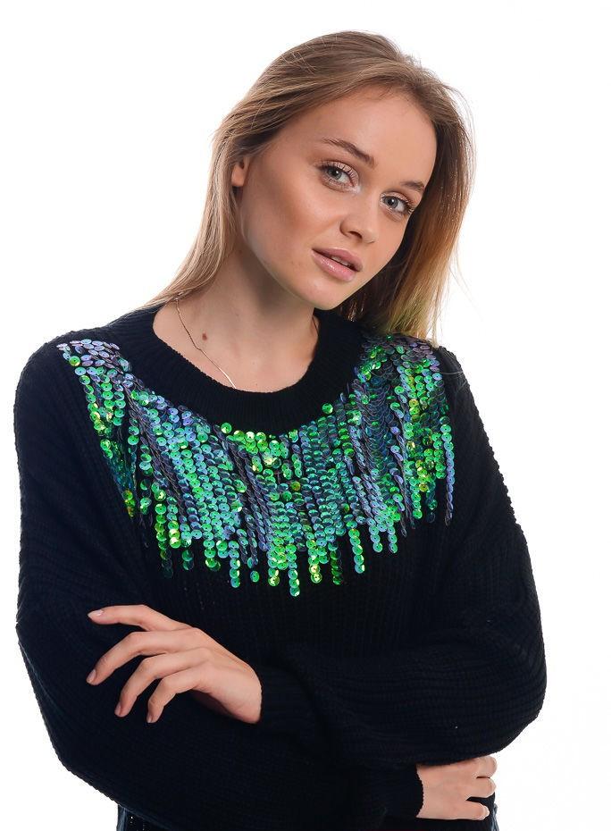 

Кроп-свитер с радужными пайетками G&M LX-10067909 XS Размер цвет Черный