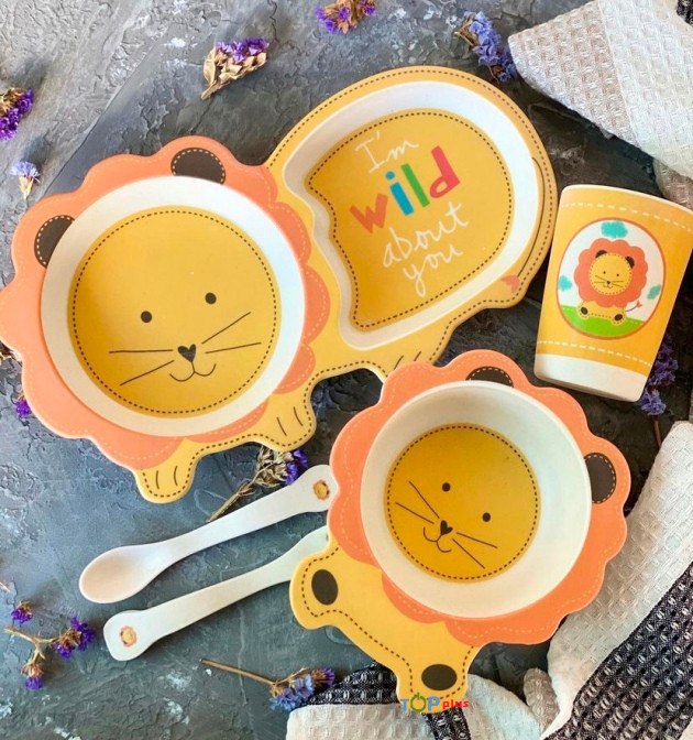 

Набор детской бамбуковой посуды лев Bamboo fibre kids set из 5 предметов