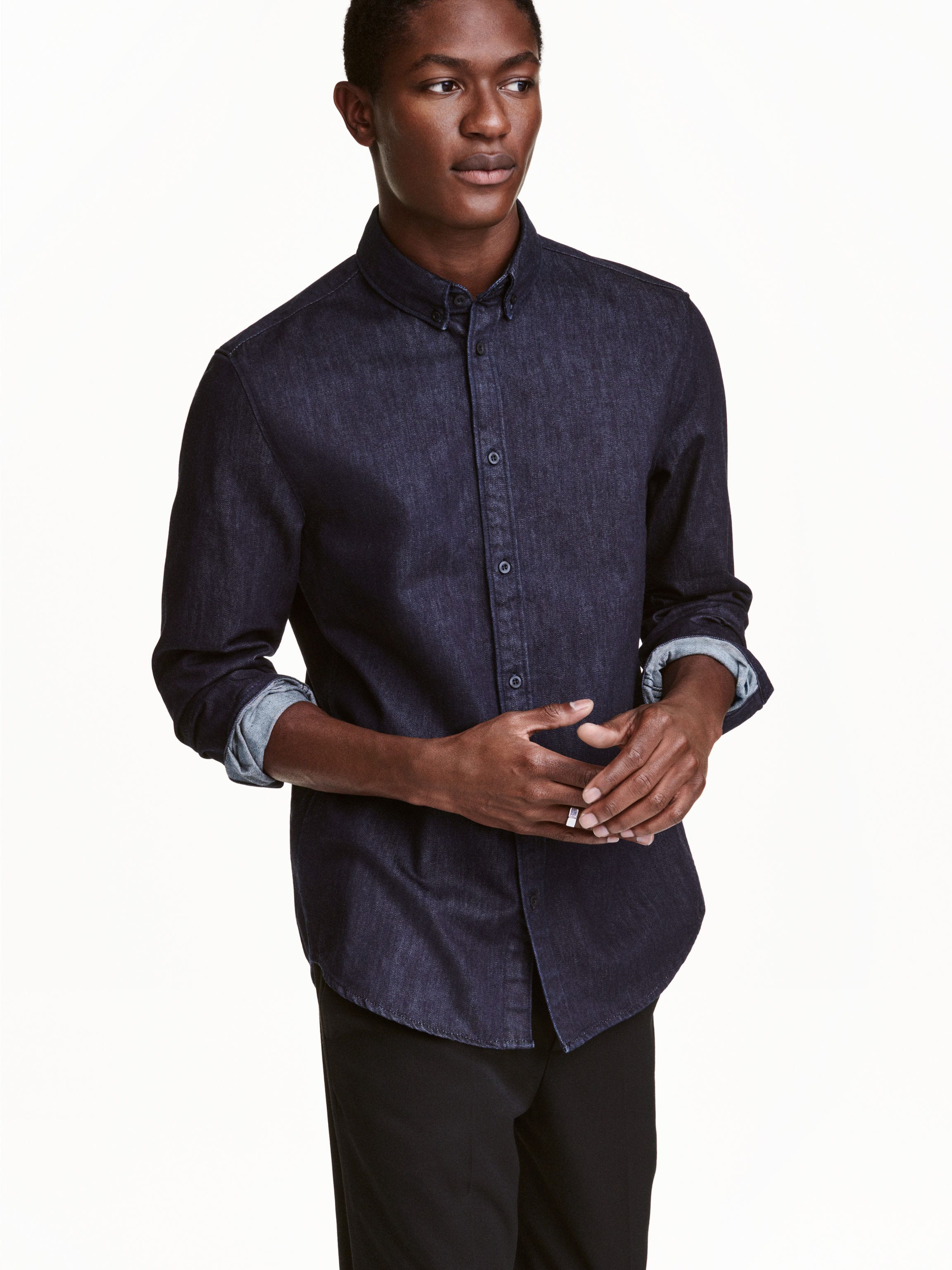 

Рубашка джинсовая H&M 3545984-AAQJ M Темно-синяя