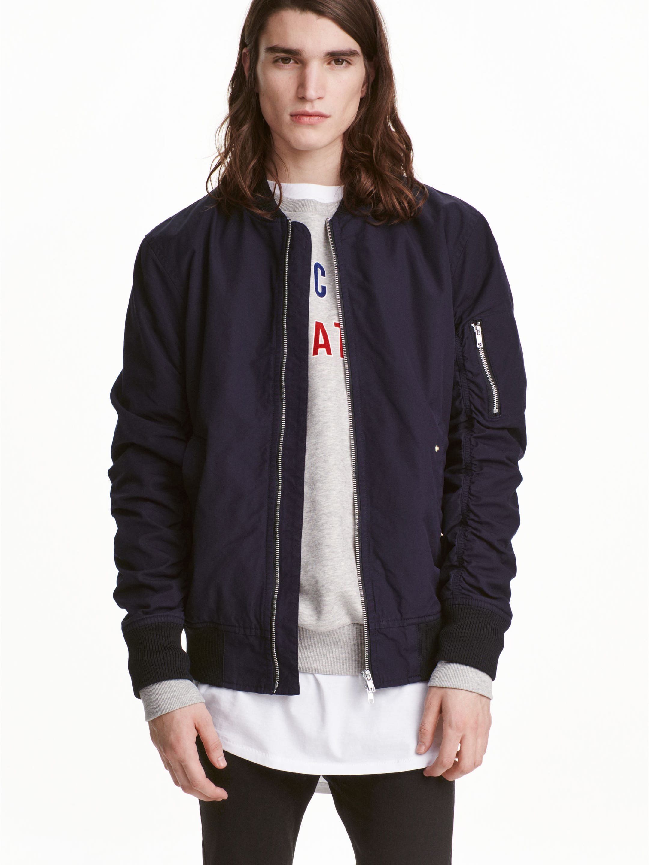

Бомбер H&M 3395124-LZZZ XS Темно-синий с черным