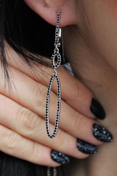 

Срібні сережки "Elite Long Black"
