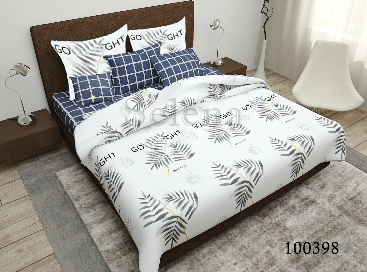 

Комплект постельного белья Selena Бязь Люкс Листики двуспальный 100398