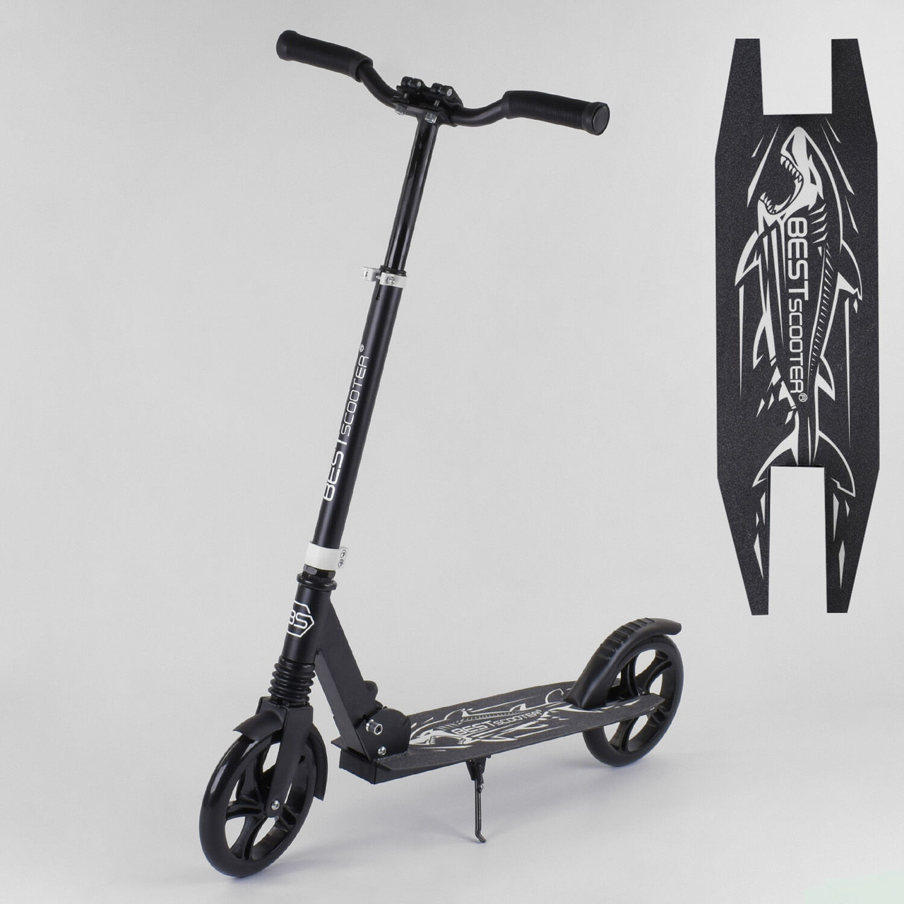 

Самокат Best Scooter Shark 68848 Двухколесный, Амортизатор, Подножка, Черный