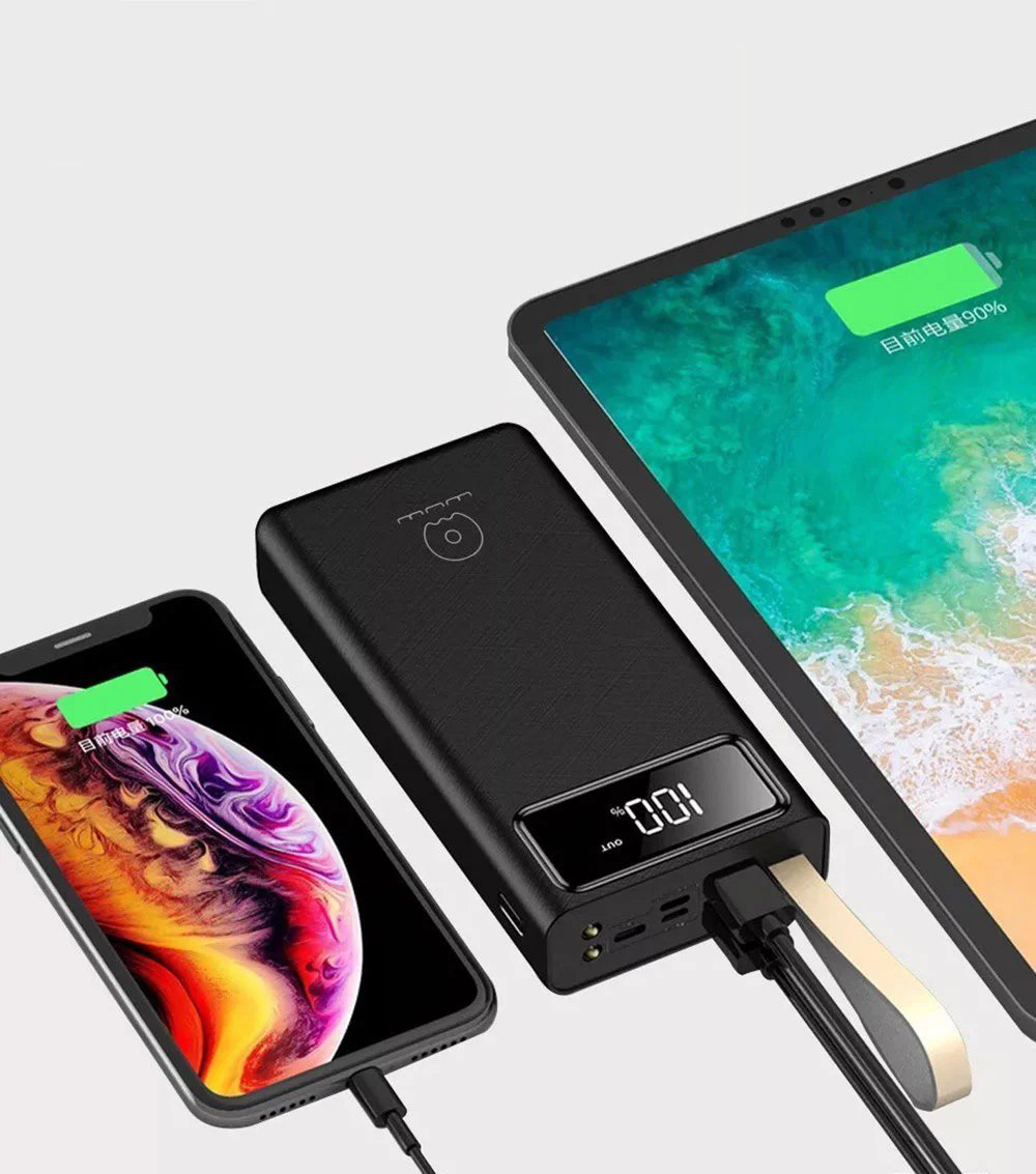 

Павербанк УМБ U33, PowerBank с дисплеем WUW Flashlight U33 40000mAh 2USB Type-C1 Lightning, 2.1A , Черный