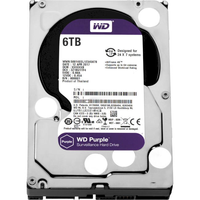

Жесткий диск 3.5" 6Tb Western Digital Purple, SATA3, 128Mb, 5400 rpm (WD62PURZ)