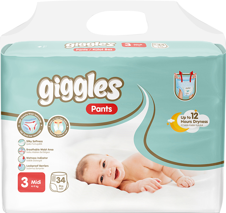 

Подгузники-трусики детские Giggles midi 5-9 кг 34 шт (8680131205134)
