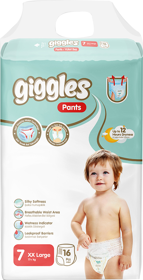 

Подгузники-трусики детские Giggles XL 17+ кг 16 шт (8680131205172)