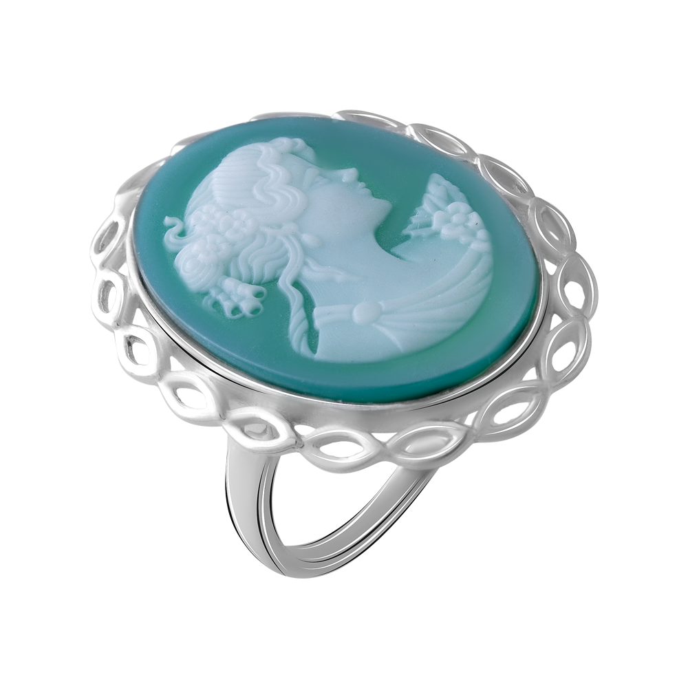 

Срібна каблучка 925 проби 7,83 гр. з камеєю на зеленому оніксі 10,3 карат Valentine розмір 19.0