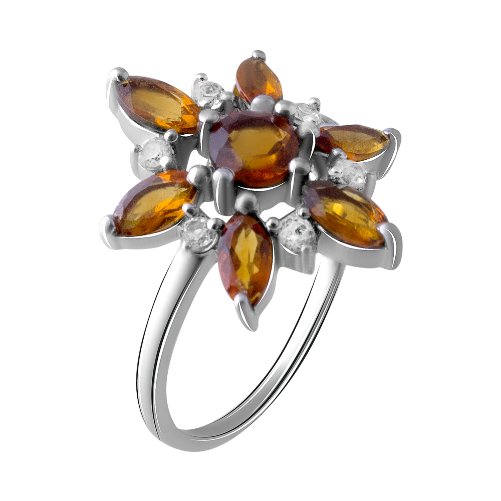 

Срібна каблучка 925 проби 3,29 гр. з мадейра цитринами з Мадагаскару та білими топазами 1,86 карат Valentine розмір 18.5