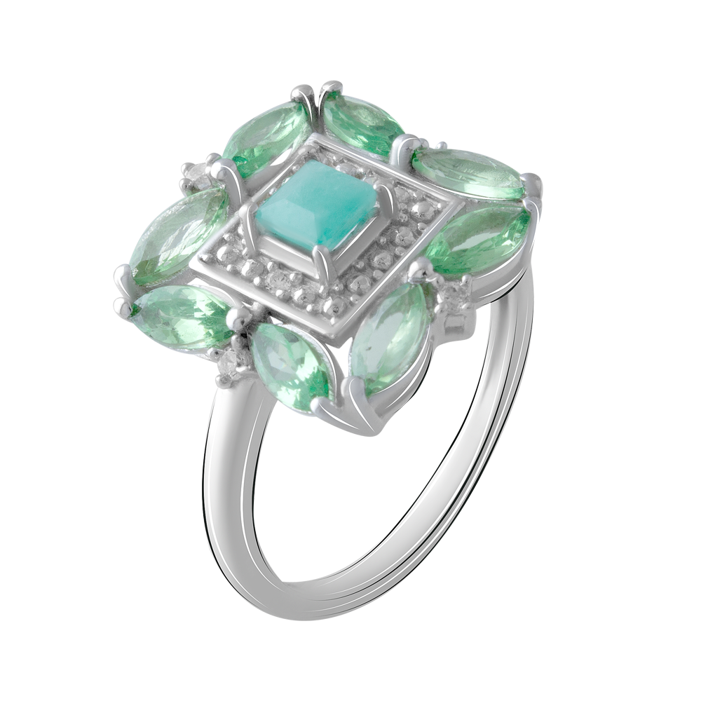 

Срібна каблучка 925 проби 4,19 г з колумбійським смарагдом класу AAAА та кенійськими цаворитами класу АААА 2,448 карат Valentine розмір 17.5