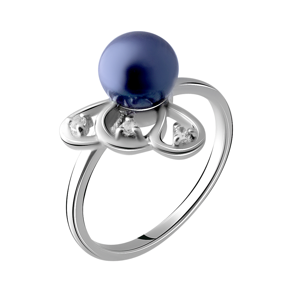 

Срібна каблучка 925 проби 2,67 гр. з чорною перлиною з о. Таїті "Maruata Pearls" та білими топазами 2,67 карат Valentine розмір 18.0
