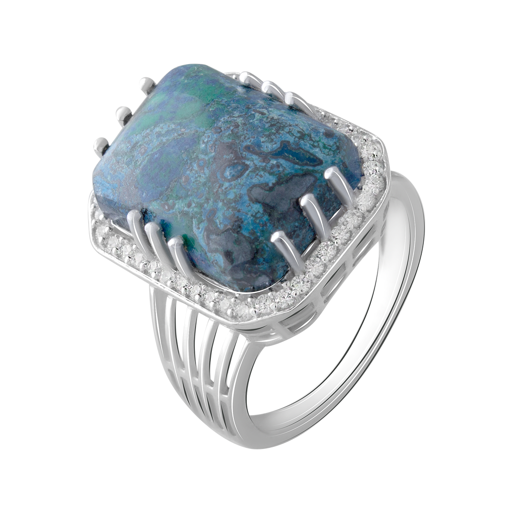 

Срібна каблучка 925 проби 6,35 г з арізонським шаттукітом та білими цирконами 12,747 карат Valentine розмір 17.0