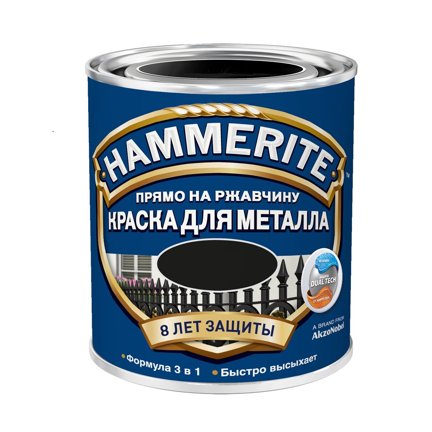 

Краска Hammerite для метала 0.75 л полуматовая Черная