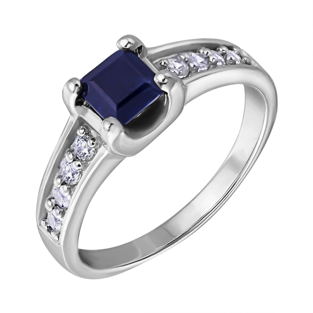 

Серебряное кольцо с сапфирами и фианитами 000125037 16 размера