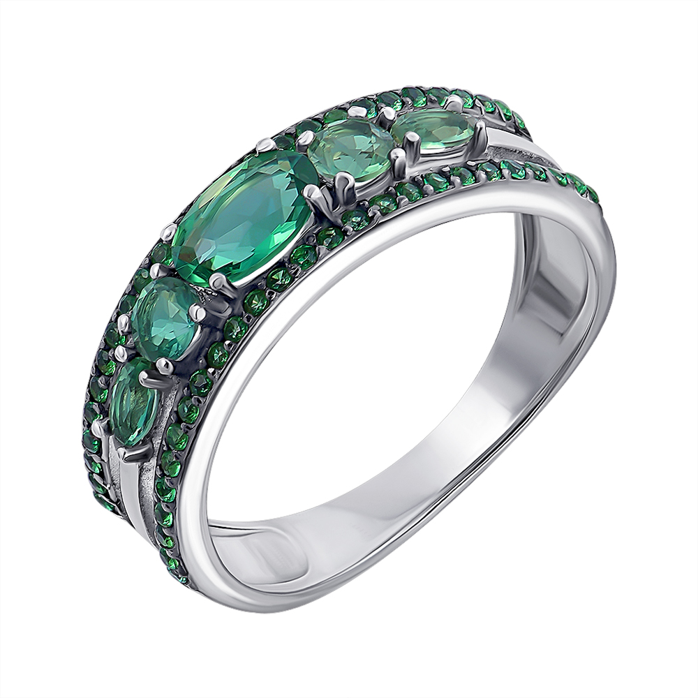 

Серебряное кольцо с зеленым кварцем и фианитами 000063389 19.5 размера