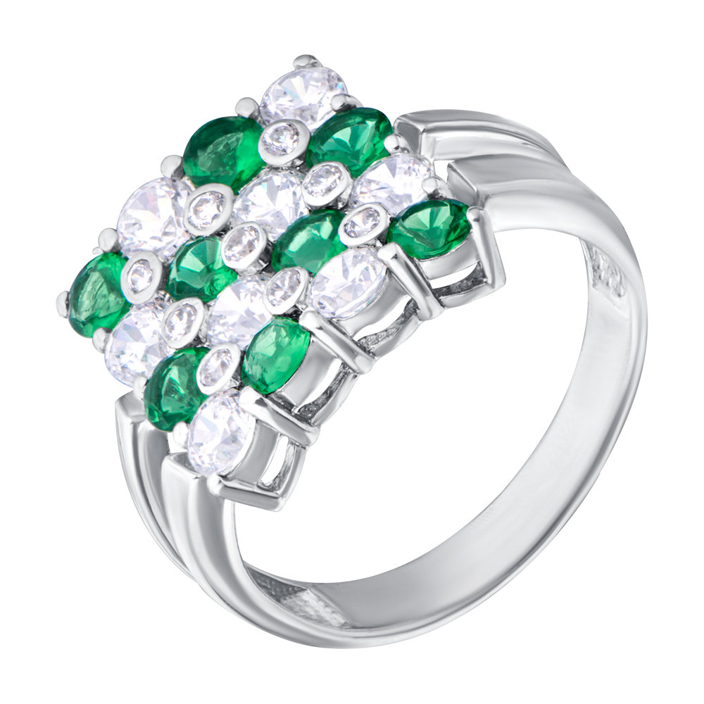

Серебряное кольцо c зелеными и белыми фианитами 000132875 19 размера