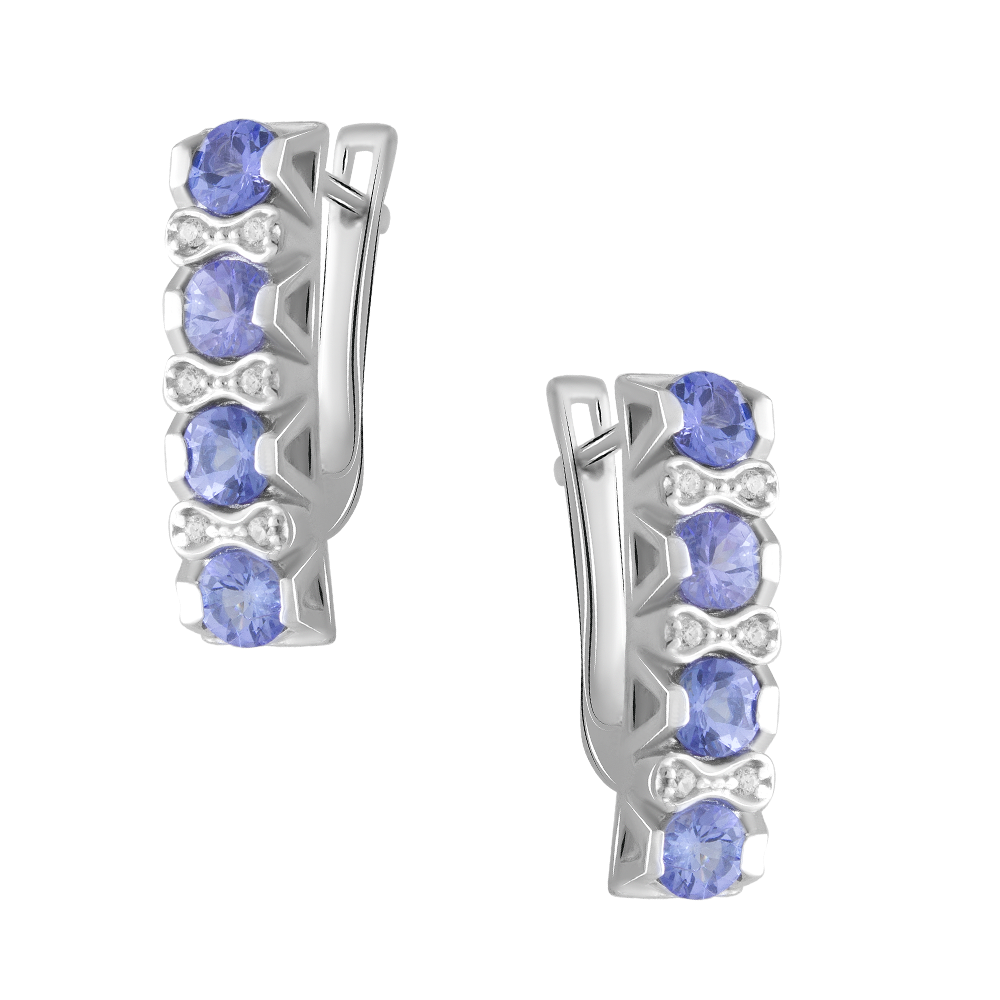 

Срібні сережки 925 проби 9,39 гр. з бразильськими аметистами лазерної огранки та білими топазами 19,3 карат Valentine