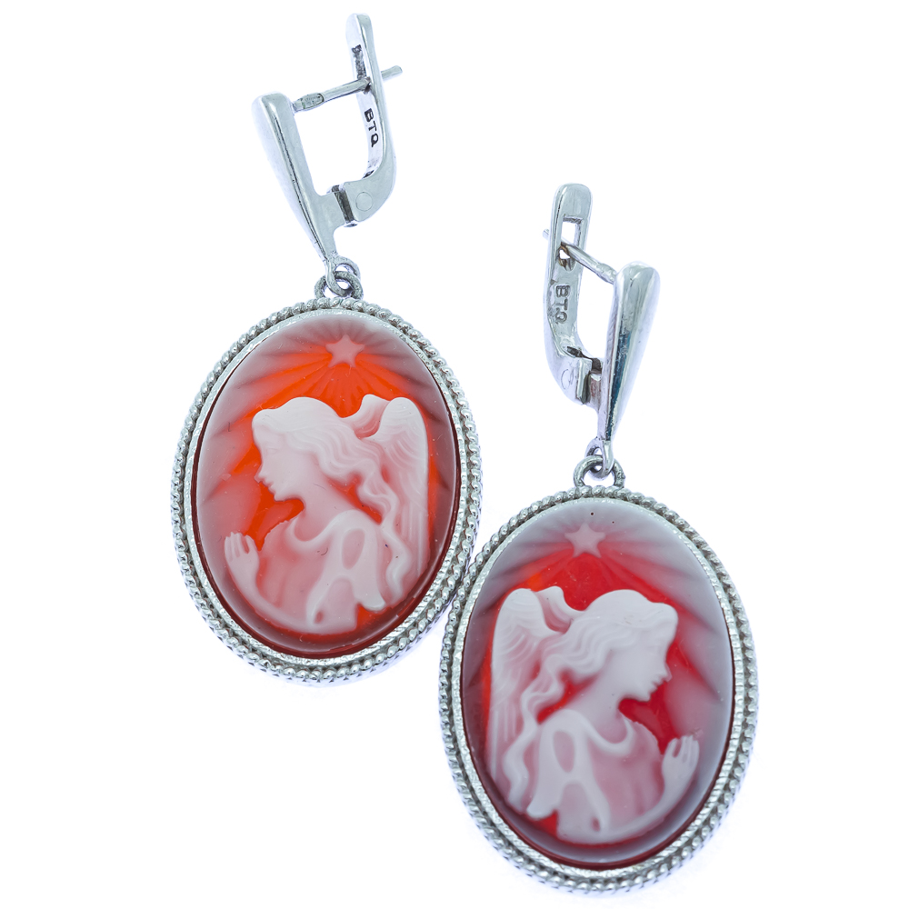 

Срібні сережки 925 проби 13,99 гр. камея на червоному оніксі 23,8 карат Valentine