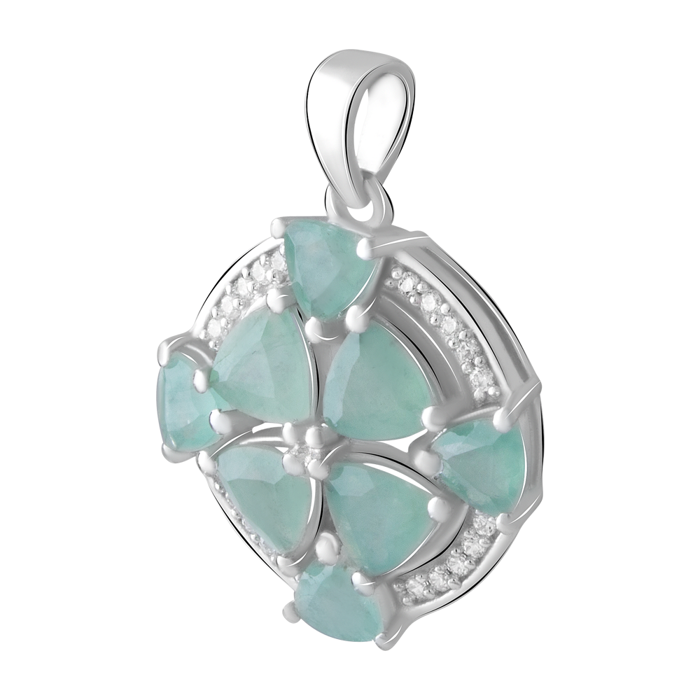 

Срібна підвіска 925 проби 4,69 г з Колумбійськими смарагдами класу AAAА та білими цирконами 4,44 карат Valentine