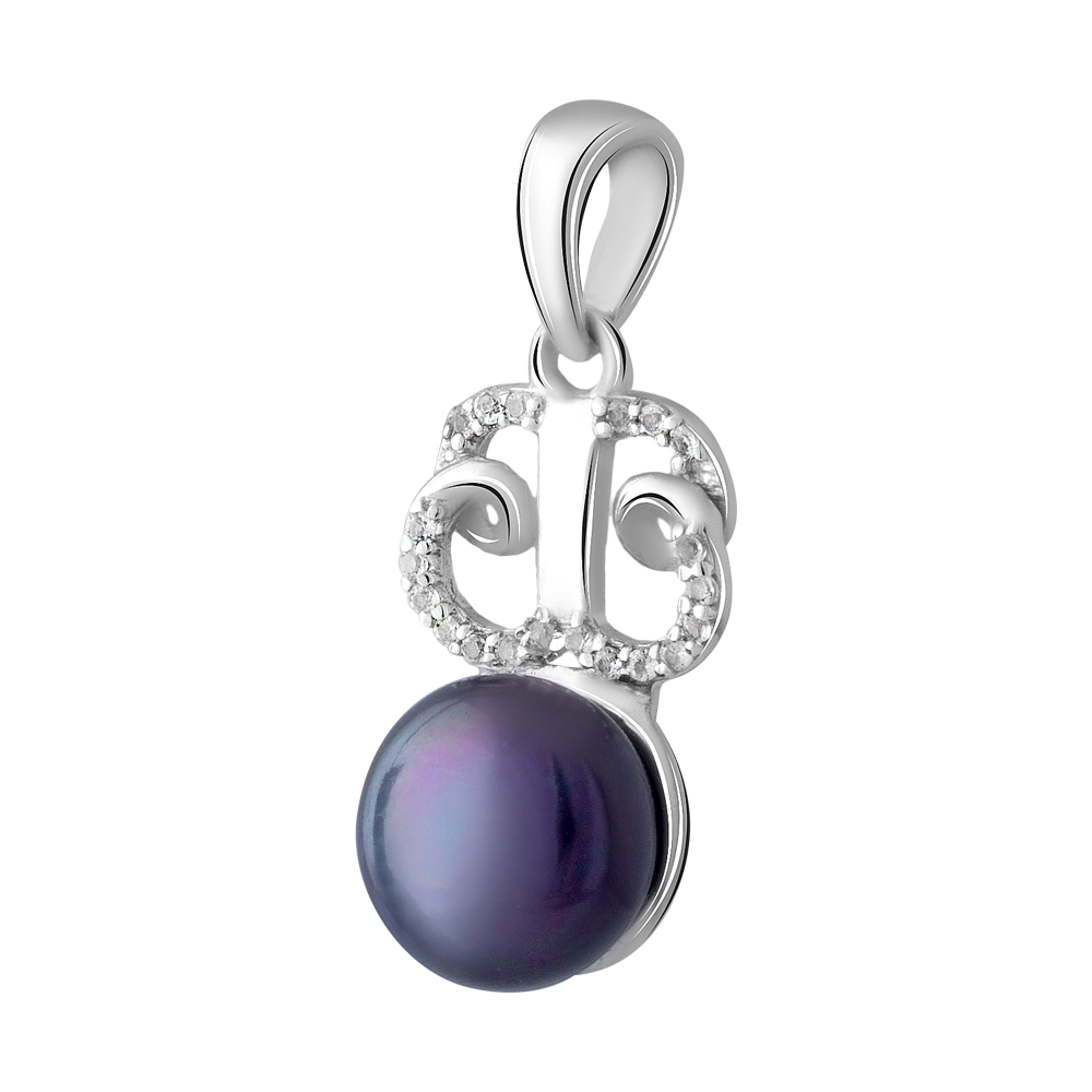 

Срібна підвіска 925 проби 2,7 гр. з чорною перлиною з о. Таїті "Maruata Pearls" та білими топазами 4,54 карат Valentine