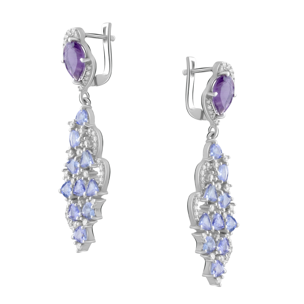 

Срібні сережки 925 проби 11,77 г з Африканськими аметистами та танзанітами класу AAA 8,21 карат Valentine