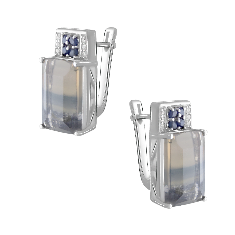 

Срібні сережки 925 проби 8,74 г з флюоритами з Великобританії та сапфірами Канчанабурі класу AAАA 19,422 карат Valentine