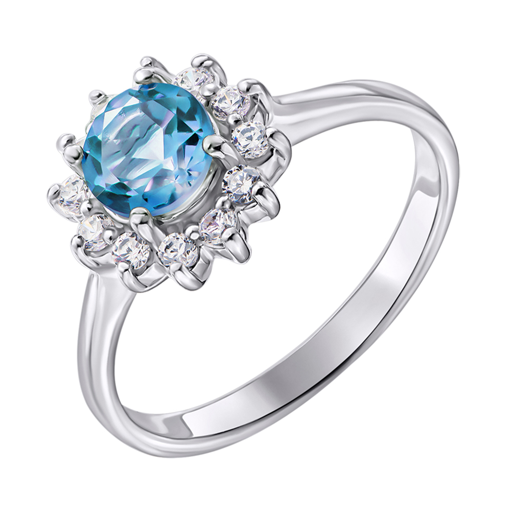 

Серебряное кольцо с топазом и цирконием 000137290 15.5 размера